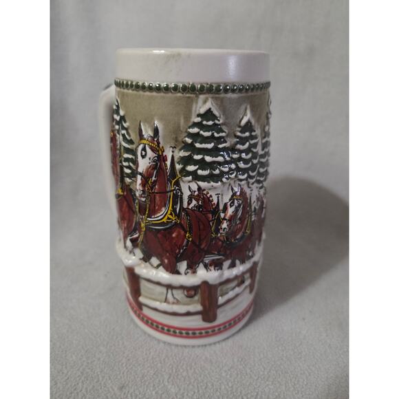 Budweiser Clydesdale Ceramarte Christmas Holiday Stein Mug Covered Bridge 1984 - Picture 5 of 8